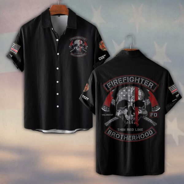 Custom Dept & Text Firefighter Thin Redline Brotherhood #DQH0065 - Short Sleeve Button Shirt