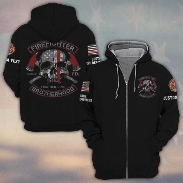 Custom Dept & Text Firefighter Thin Redline Brotherhood #DQH0065 - Zip Hoodie