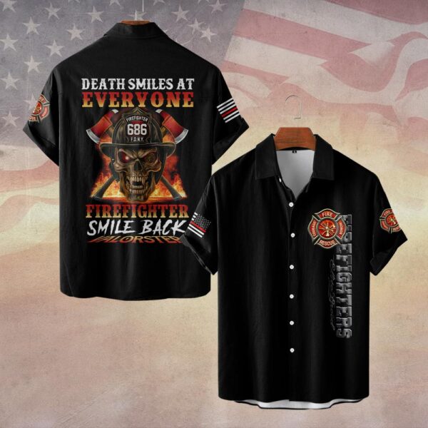 Custom Number & Dept Death Smiles at Everyone #DQH0076 - Short Sleeve Button Shirt
