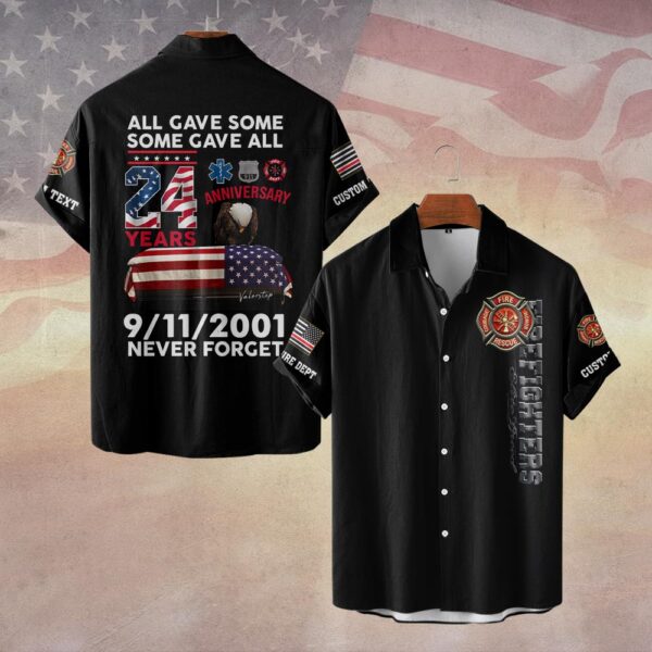 Custom Dept & Text Never Forget - In Memory of 9/11 #DQH0086 - Short Sleeve Button Shirt