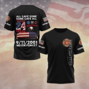 Custom Dept & Text Never Forget - In Memory of 9/11 #DQH0086 - T-shirt