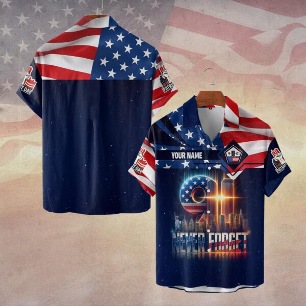 Custom Name United We Stand – Never Forget Shirt #DQH0089 - Short Sleeve Button Shirt