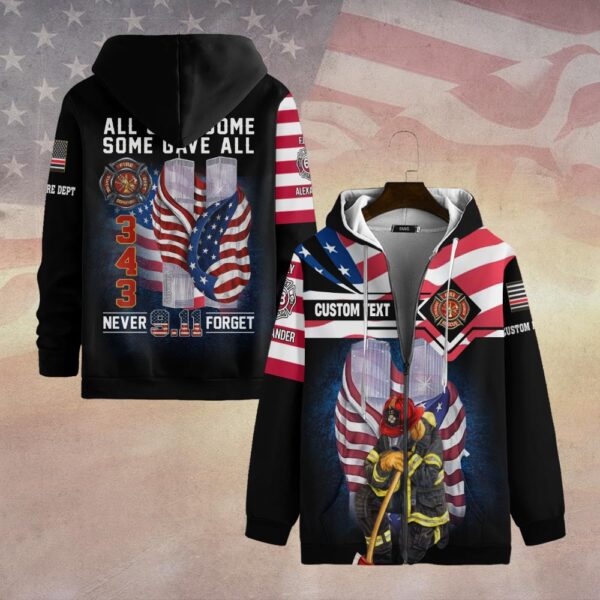 Custom Dept & Text Honoring the 343 – Firefighter Remembrance #DQH0090 - Zip Hoodie