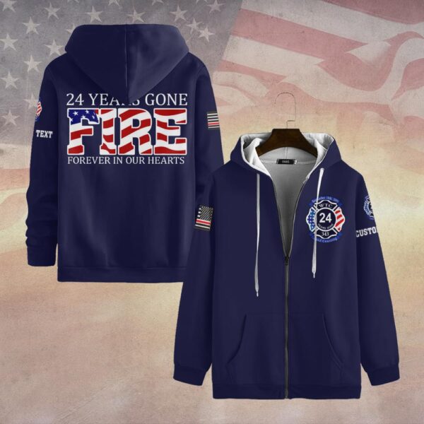 Custom Text Forever in Our Hearts – 24-Year 9/11 Memorial Shirt #DQH0091 - Zip Hoodie