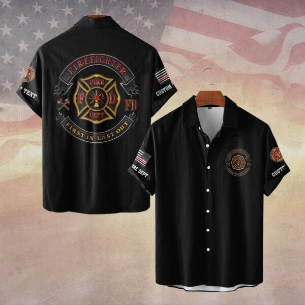 Custom Dept & Text Courage & Brotherhood – Firefighter Emblem #DQH0092 - Short Sleeve Button Shirt