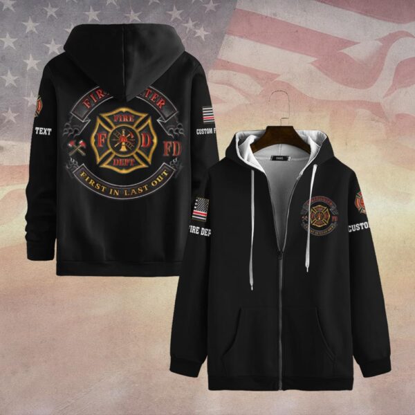 Custom Dept & Text Courage & Brotherhood – Firefighter Emblem #DQH0092 - Zip Hoodie