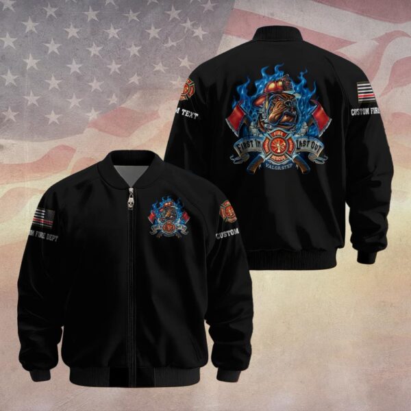 Custom Dept & Text First In, Last Out – Bulldog Fire Rescue #DQH0093 - Bomber Jacket