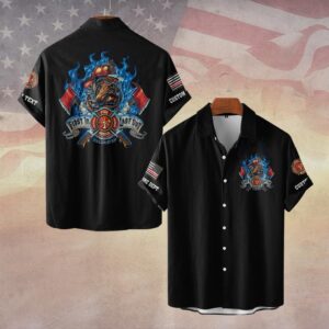 Custom Dept & Text First In, Last Out – Bulldog Fire Rescue #DQH0093 - Short Sleeve Button Shirt