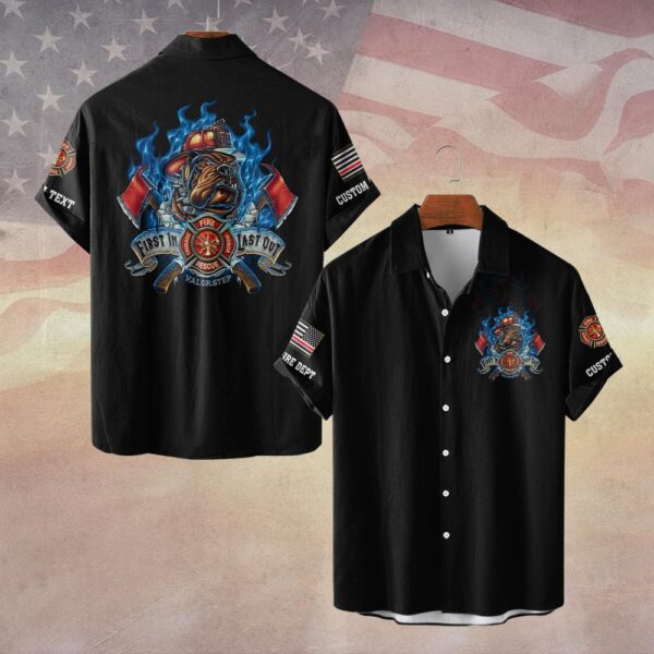 Custom Dept & Text First In, Last Out – Bulldog Fire Rescue #DQH0093 - Short Sleeve Button Shirt