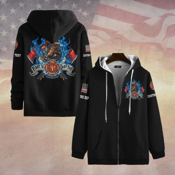 Custom Dept & Text First In, Last Out – Bulldog Fire Rescue #DQH0093 - Zip Hoodie