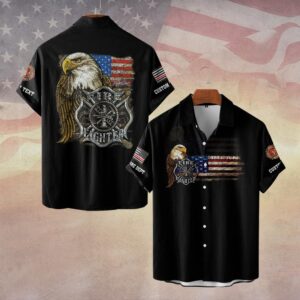 Custom Dept & Text American Eagle – Firefighter Pride #DQH0095 - Short Sleeve Button Shirt