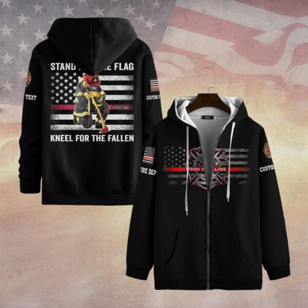Custom Dept & Text Stand for the Flag – Kneel for the Fallen #DQH0096 - Zip Hoodie