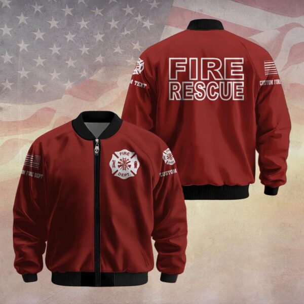 Custom Dept & Text Red Fire Rescue #DQH0105 - Bomber Jacket