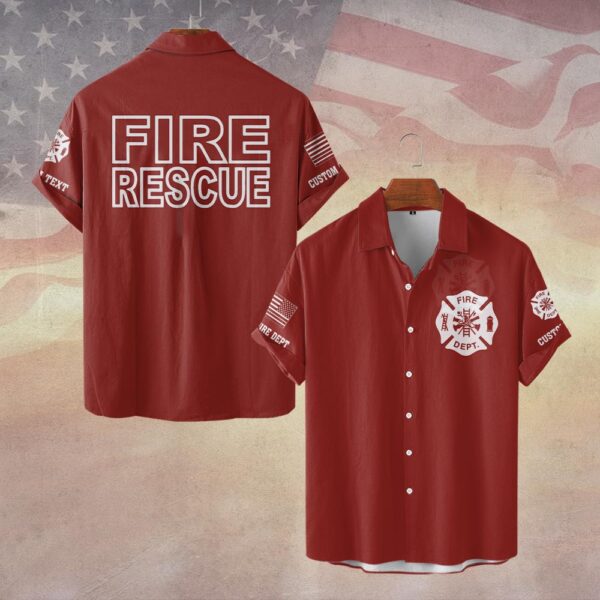 Custom Dept & Text Red Fire Rescue #DQH0105 - Short Sleeve Button Shirt