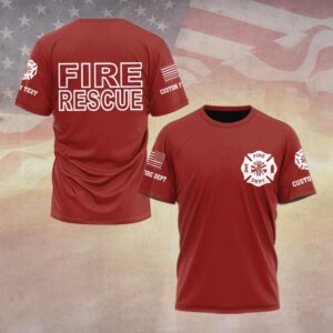 Custom Dept & Text Red Fire Rescue #DQH0105 - T-shirt