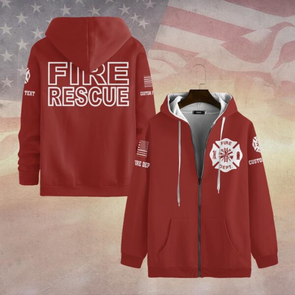Custom Dept & Text Red Fire Rescue #DQH0105 - Zip Hoodie