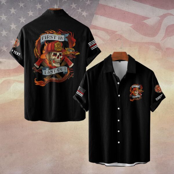 Custom Text First In Last Out #DQH0106 - Short Sleeve Button Shirt