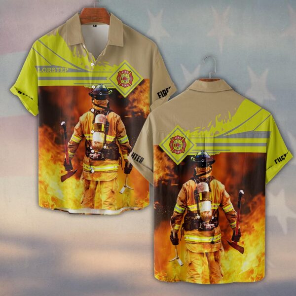 Custom Name – Into the Flames #DQH0109 - Short Sleeve Button Shirt
