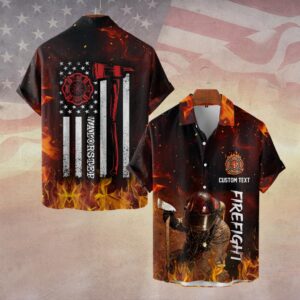 Custom Dept & Name Firefighter Thin Red Line #DQH0110 - Short Sleeve Button Shirt