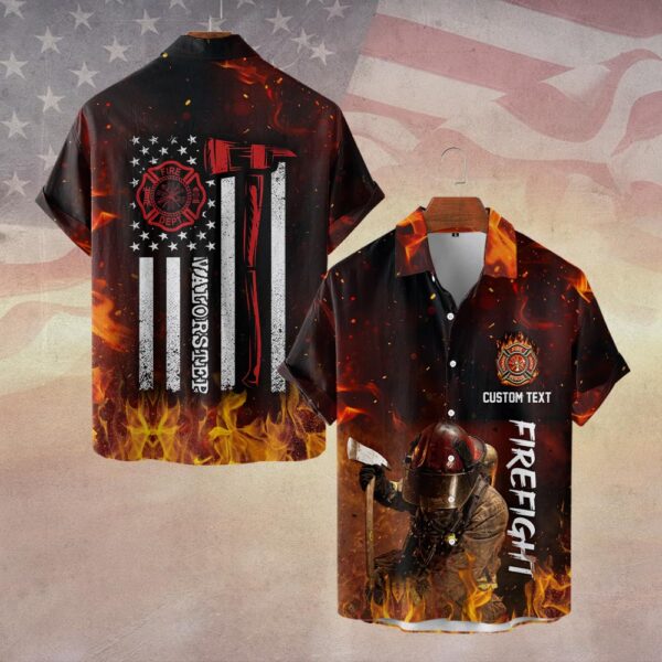 Custom Dept & Name Firefighter Thin Red Line #DQH0110 - Short Sleeve Button Shirt