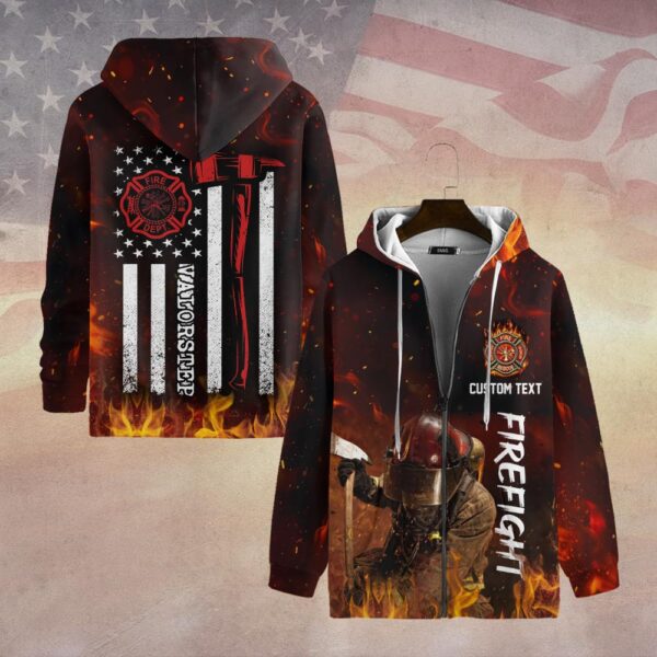 Custom Dept & Name Firefighter Thin Red Line #DQH0110 - Zip Hoodie