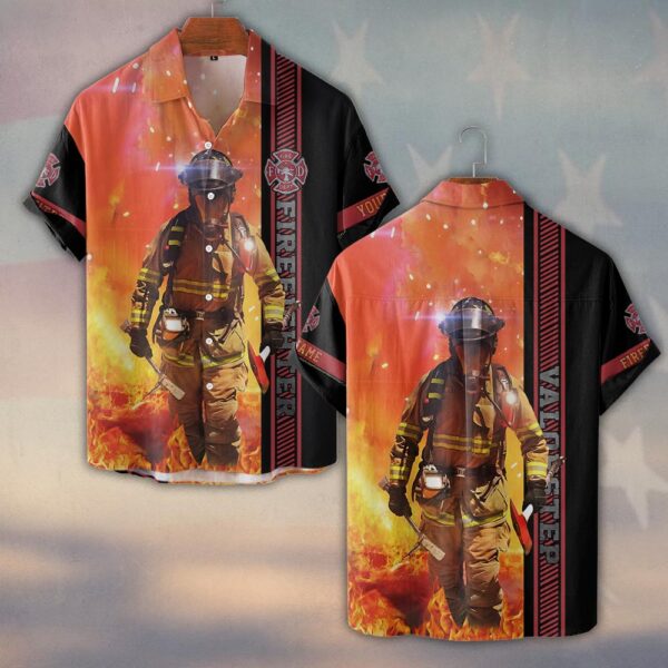 Custom Name – Firefighter in Action #DQH0112 - Short Sleeve Button Shirt
