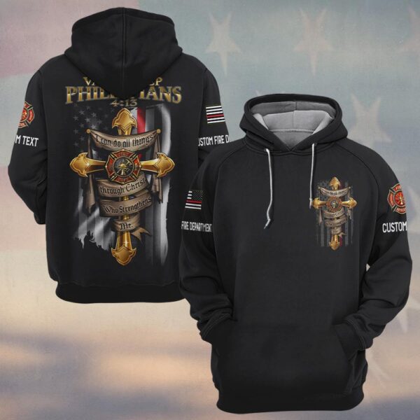 Custom Dept & Name Faith and Valor Firefighter Cross #DQH0120 - Hoodie