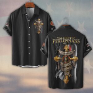 Custom Dept & Name Faith and Valor Firefighter Cross #DQH0120 - Short Sleeve Button Shirt