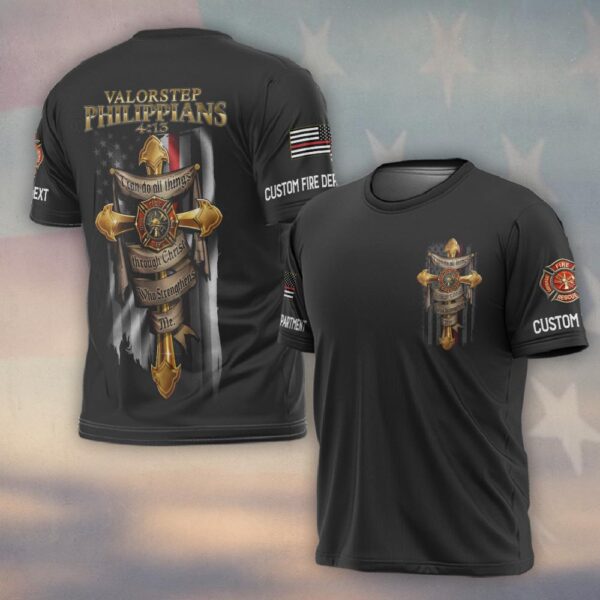 Custom Dept & Name Faith and Valor Firefighter Cross #DQH0120 - T-shirt