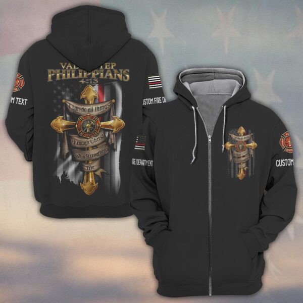 Custom Dept & Name Faith and Valor Firefighter Cross #DQH0120 - Zip Hoodie