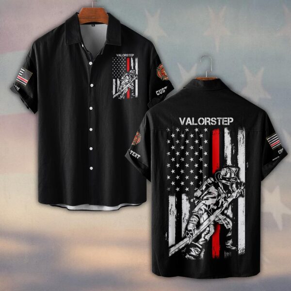 Custom Dept & Text Firefighter Thin Redline #DQH0123 - Short Sleeve Button Shirt