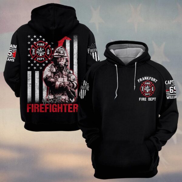 Custom Dept, Rank, Number & Name Firefighter Thin Red Line #DQH0125 - Hoodie
