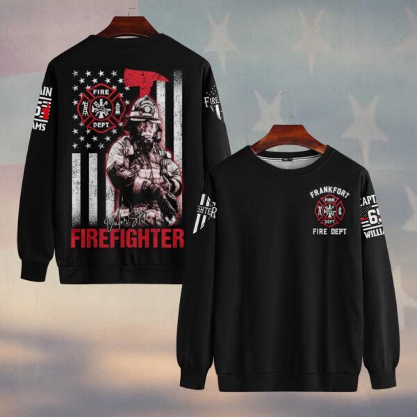 Custom Dept, Rank, Number & Name Firefighter Thin Red Line #DQH0125 - Sweatshirt