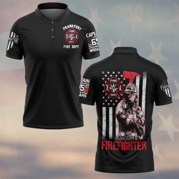 Custom Dept, Rank, Number & Name Firefighter Thin Red Line #DQH0125 - Polo