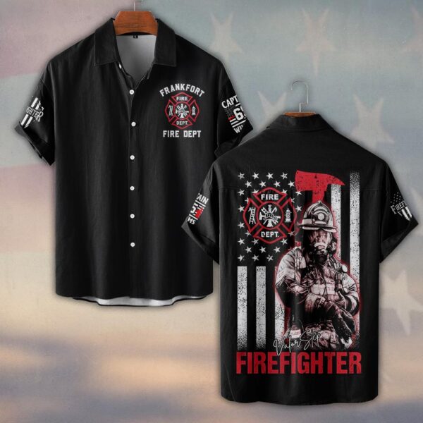 Custom Dept, Rank, Number & Name Firefighter Thin Red Line #DQH0125 - Short Sleeve Button Shirt