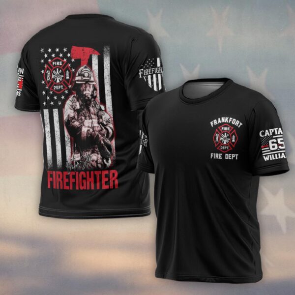 Custom Dept, Rank, Number & Name Firefighter Thin Red Line #DQH0125 - T-shirt