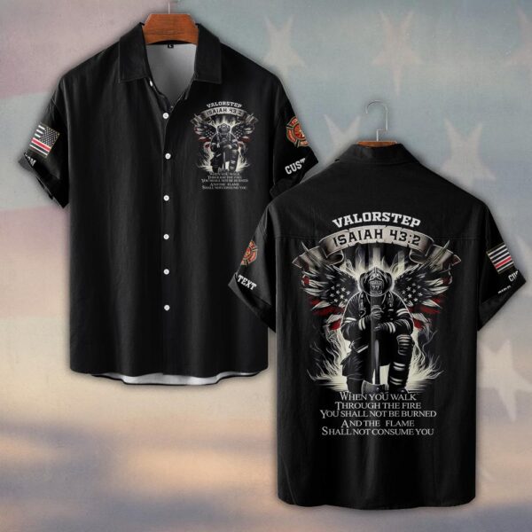 Custom Dept & Text Isaiah 43:2 #DQH0128 - Short Sleeve Button Shirt