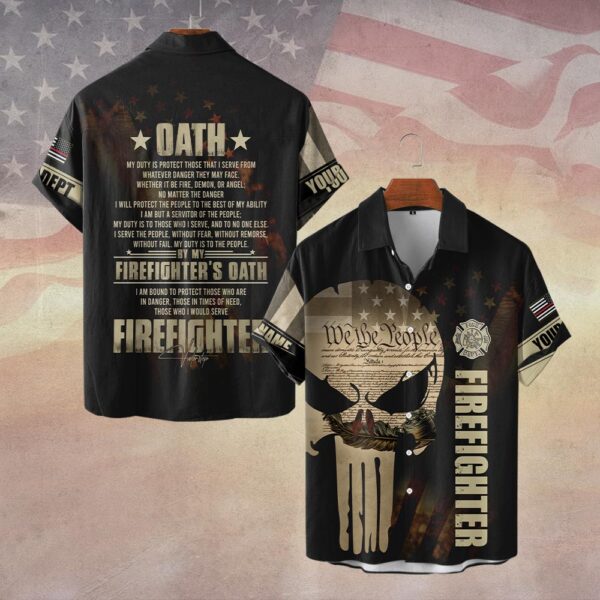 Custom Dept & Name FIREFIGHTER'S OATH #DQH0130 - Short Sleeve Button Shirt