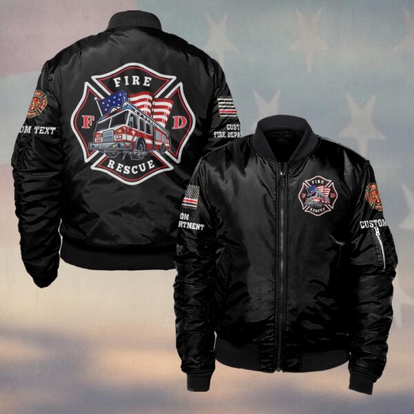 Custom Dept & Text US Fire Rescue Truck #DQH0138 - Bomber Jacket