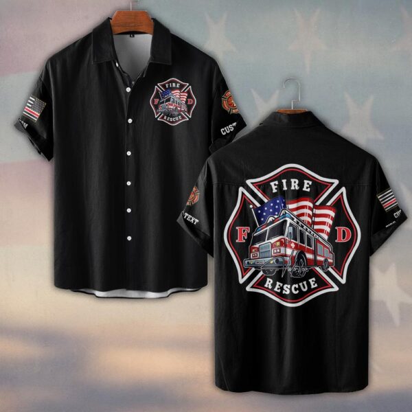 Custom Dept & Text US Fire Rescue Truck #DQH0138 - Short Sleeve Button Shirt