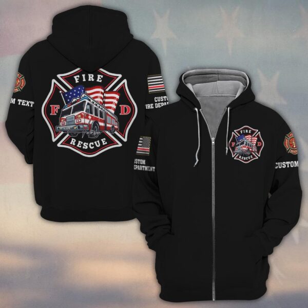 Custom Dept & Text US Fire Rescue Truck #DQH0138 - Zip Hoodie