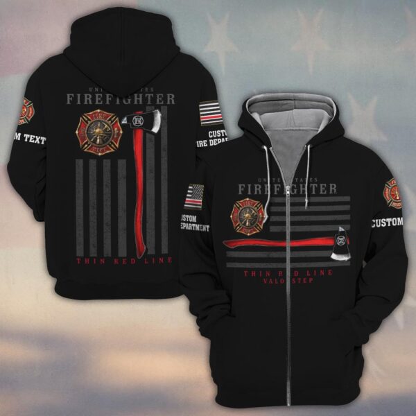 Custom Dept & Text United States Firefighter Thin Red Line #DQH0168 - Zip Hoodie