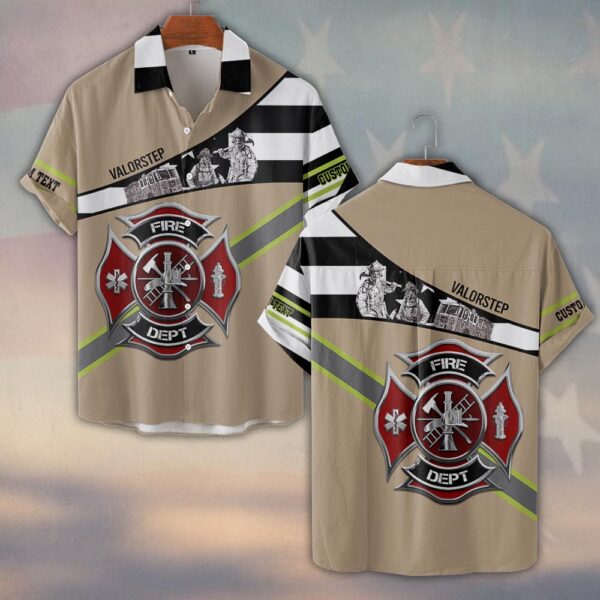 Custom Text Courage Stripe Brotherhood Emblem #DQH0114 - Short Sleeve Button Shirt