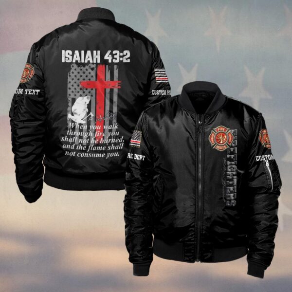 Custom Text & Dept Isaiah 43:2 Walk Through Fire #DQH0121 - Bomber Jacket
