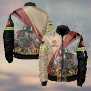 Custom Text Through The Flames Firefighter Inferno #DQH0126 - Bomber Jacket