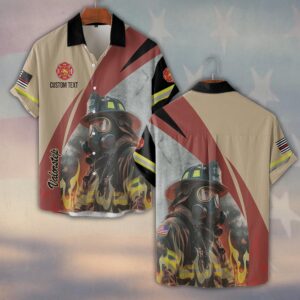 Custom Text Through The Flames Firefighter Inferno #DQH0126 - Short Sleeve Button Shirt