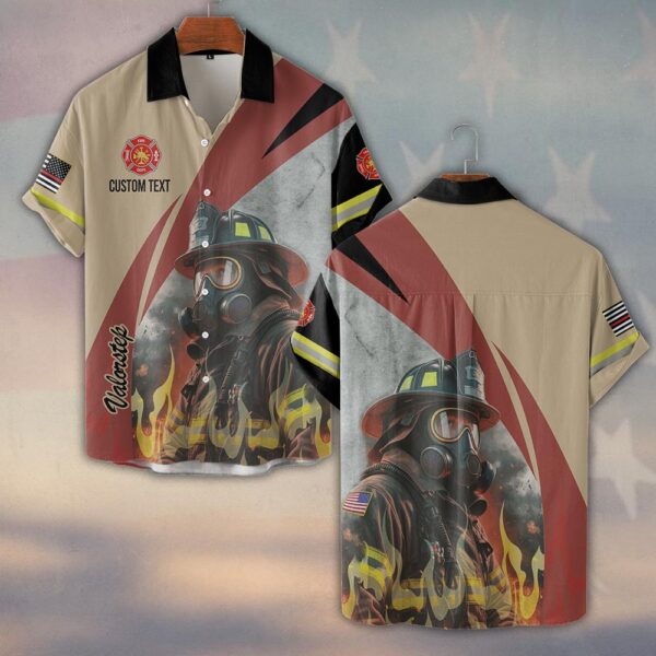 Custom Text Through The Flames Firefighter Inferno #DQH0126 - Short Sleeve Button Shirt