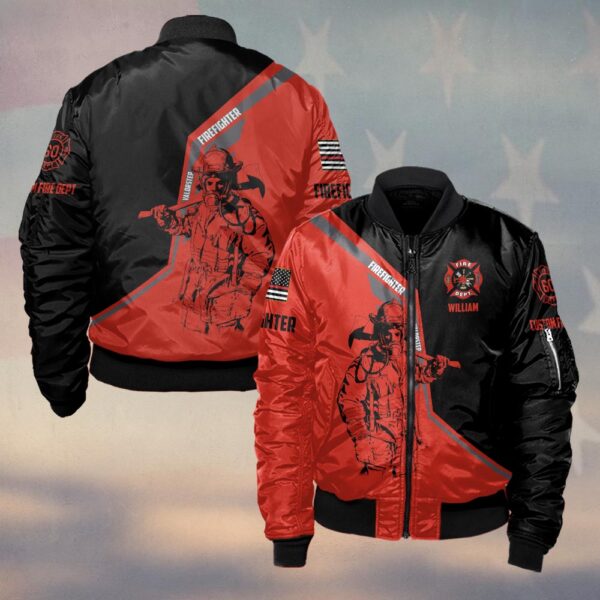 Custom Text & Dept & Number Brotherhood in Red #DQH0132 - Bomber Jacket