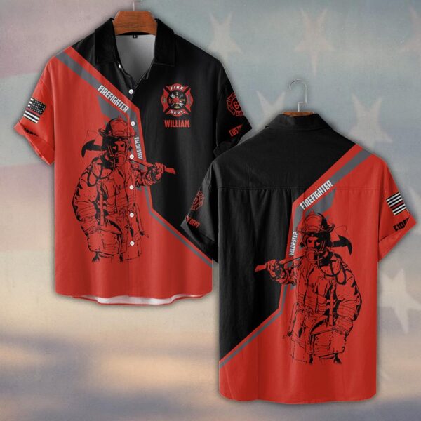 Custom Text & Dept & Number Brotherhood in Red #DQH0132 - Short Sleeve Button Shirt