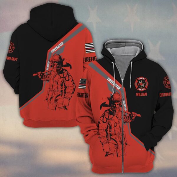 Custom Text & Dept & Number Brotherhood in Red #DQH0132 - Zip Hoodie